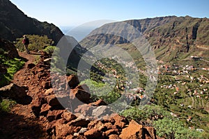 Spectacular view towards the Valle Gran Rey with its plunging cliffs in La Gomera, Canary Islands, Spain photo