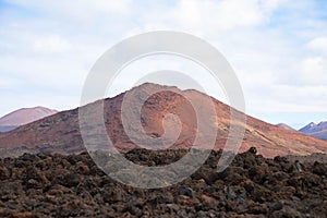 Amazing volcanic landscape in Timanfaya national park. Lanzarote island, Spain, Europe.