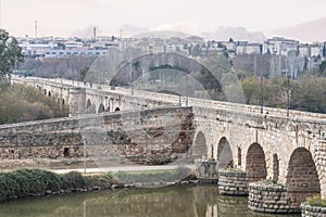 Spectacular views of the Roman bridge of Mrida with the Guadiana river. Merida. Extremadura. photo