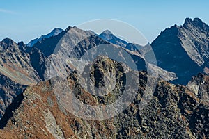 Spectacular Vysoke Tatry mountains in Slovakia with many peaks and clear sky