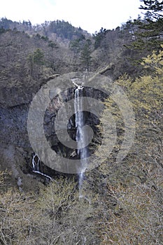 Spectacular Waterfall in spring forest landscape from Kegon falls in Nikko National Park Japan