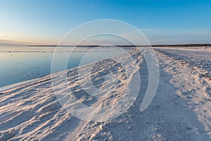 A spectacular winter landscape in the Russian countryside with waterfront. Surroundings of Taganrog photo