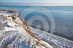 A spectacular winter landscape in the Russian countryside with waterfront. Surroundings of Taganrog