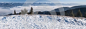 Spectacular winter mountain panorama from Mincol hill in Mala Fatra mountains in Slovakia