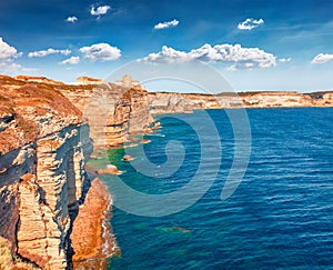 Spectacularmorning view of Bonifacio port. Colorful spring scene of Corsica island, France, Europe.