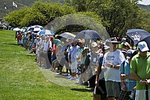 Spectators on the 1st fairway