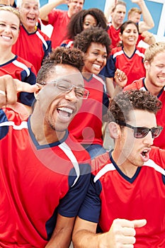 Spectators In Team Colors Watching Sports Event