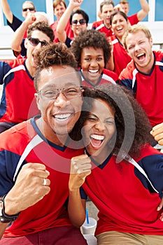 Spectators In Team Colors Watching Sports Event