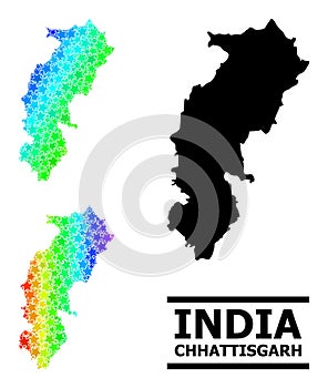 Spectral Colored Gradient Starred Mosaic Map of Chhattisgarh State Collage
