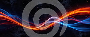 Spectral Flow Dynamic Dark Blue Orange Red Light Waves on Textured Backdrop, Abstract Black Banner with Light Effects