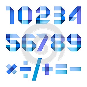 Spectral letters folded of paper blue ribbon - Arabic numerals