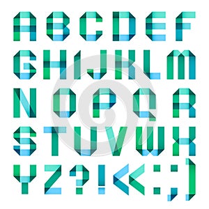 Spectral letters folded of paper ribbon-turquoise