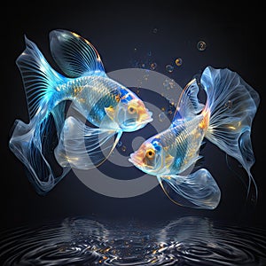 Spectral Light and Blue Flashes in Holy Koi Pond. Perfect for Spiritual Websites and Blogs.