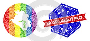 Spectral Pixelated Map of Krasnodarskiy Kray Collage with Subtracted Space for LGBT and Scratched Bicolor Stamp Seal