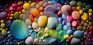 Spectrum of colorful rock or pebbles. wide format.