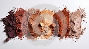 A spectrum of crushed eyeshadow shades, from dark brown to light beige