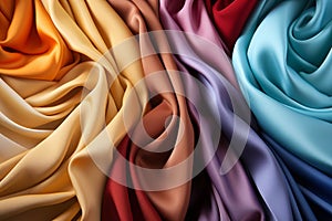 A spectrum of fabric color samples against a vibrant background