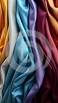 A spectrum of fabric color samples against a vibrant background