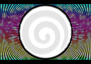 Spectrum rainbow, iridescent background of circles. Round abstract banner on black background. Template for paste text