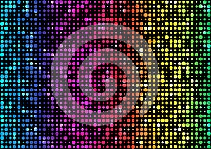 Spectrum rainbow, iridescent background of circles of different diameters on black background. Vector with soft glow