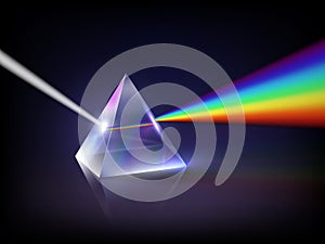 Spectrum refraction. Glass pyramid prism low poly abstract concept glow light refraction inside transparent geometrical