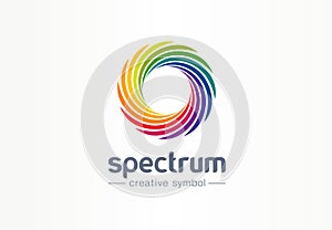 Spectrum, spiral rainbow creative symbol concept. Swirl palette, sunlight mix abstract business logo idea. Colorful photo