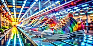 A Spectrum of Style EyeCatching Sneaker Display at a Modern Shoe Manufacturing Facility photo
