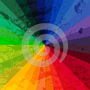 Spectrum wheel made of bricks. Rainbow color spectrum grunge background. Square composition with geometric color flow effect.