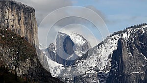 Sped Up Distant Shot Of Halfdome With Snow Yosemite California