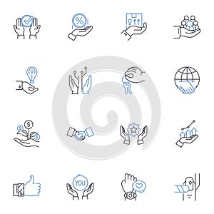 Speech act line icons collection. Utterance, Dialogue, Language, Pragmatics, Discourse, Enunciation, Communicative photo