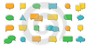 Speech balloon icons set. Speak line color text box. Talk chat cloud. Message circle tag. Dialog bubble. Round graphic