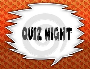 Speech balloon with QUIZ NIGHT text. Flowery wallpaper background.