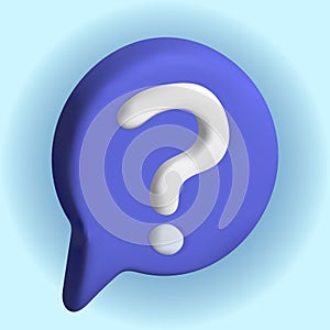 Speech blue bubble with question mark. FAQ, support, help concept. 3d vector icon