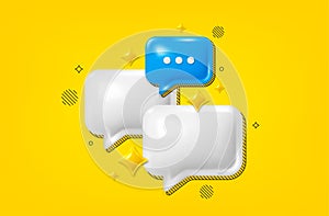 Speech bubble 3d icon. Chat dialog comment with ellipsis icon. Talk message boxes. Social media dialog banner. Vector