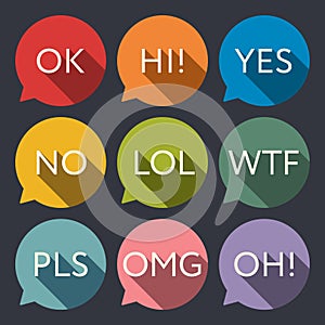 Speech bubble with acronyms icon set.