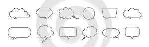 Speech bubble. Comic balloon for thought and talk. Outline cloud for chat. Cartoon quote box for dialog and text. Line frame for