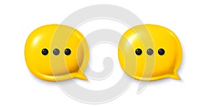 Speech bubble 3d icons. Chat comment icons. Talk message box with ellipsis. Social media dialog banner. Vector photo