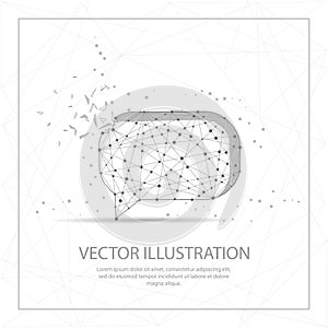 Speech bubble digitally drawn low poly wire frame on white background