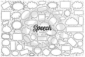 Speech bubble doodle set with black lettering