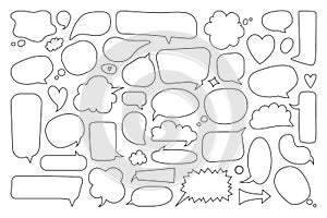 Speech bubble. Empty comic thinking and talking balloons. Hand drawn doodle text bubbles. Cute blank cartoon dialogue