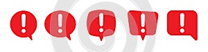 Speech bubble with exclamation mark. Red attention sign icon. Hazard warning symbol.
