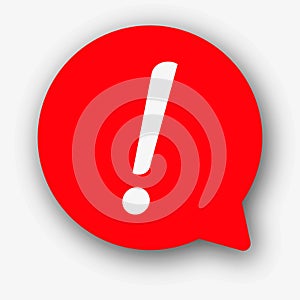 Speech bubble with exclamation mark. Red attention sign icon. Hazard warning symbol. Vector illustration in flat style