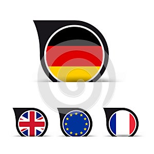 Speech Bubble Flags - Germany, England, Europe And France - Vector Illustration - Isolated On White Background With Shadow