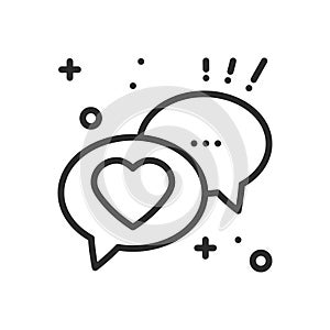 Speech bubble with heart line icon. Conversation chat dialog message. Happy Valentine day sign and symbol. Love couple