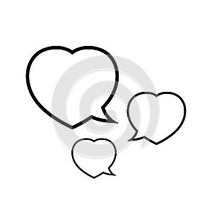 Speech bubble heart shape black isolated on white, dialog heart for graphic chat talk sign, speech bubble for copy space,