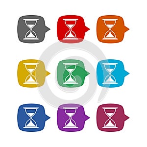 Speech bubble with Hourglass icon isolated on white background. Set icons colorful