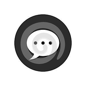 Speech bubble icon isolated on black round background. Vector chat button