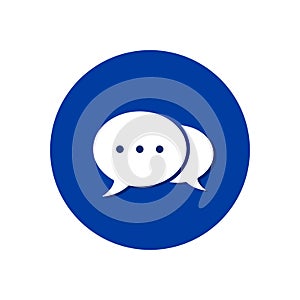 Speech bubble icon isolated on blue round background. Vector button