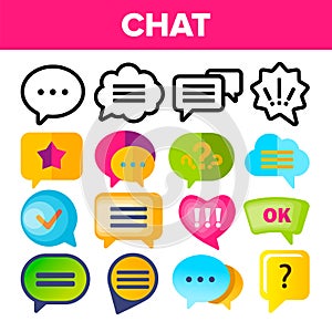 Speech Bubble Icon Set Vector. Chat Dialog Conversation Speech Bubbles Icons. App Pictogram. Social Message UI Shape