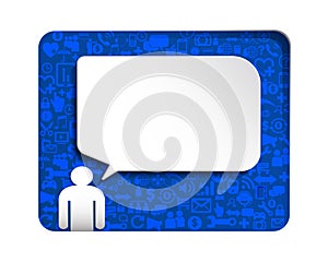 Speech bubble with icon social network over blue background.